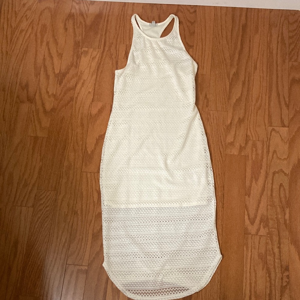 Cream racer back tank top crocheted midi dress